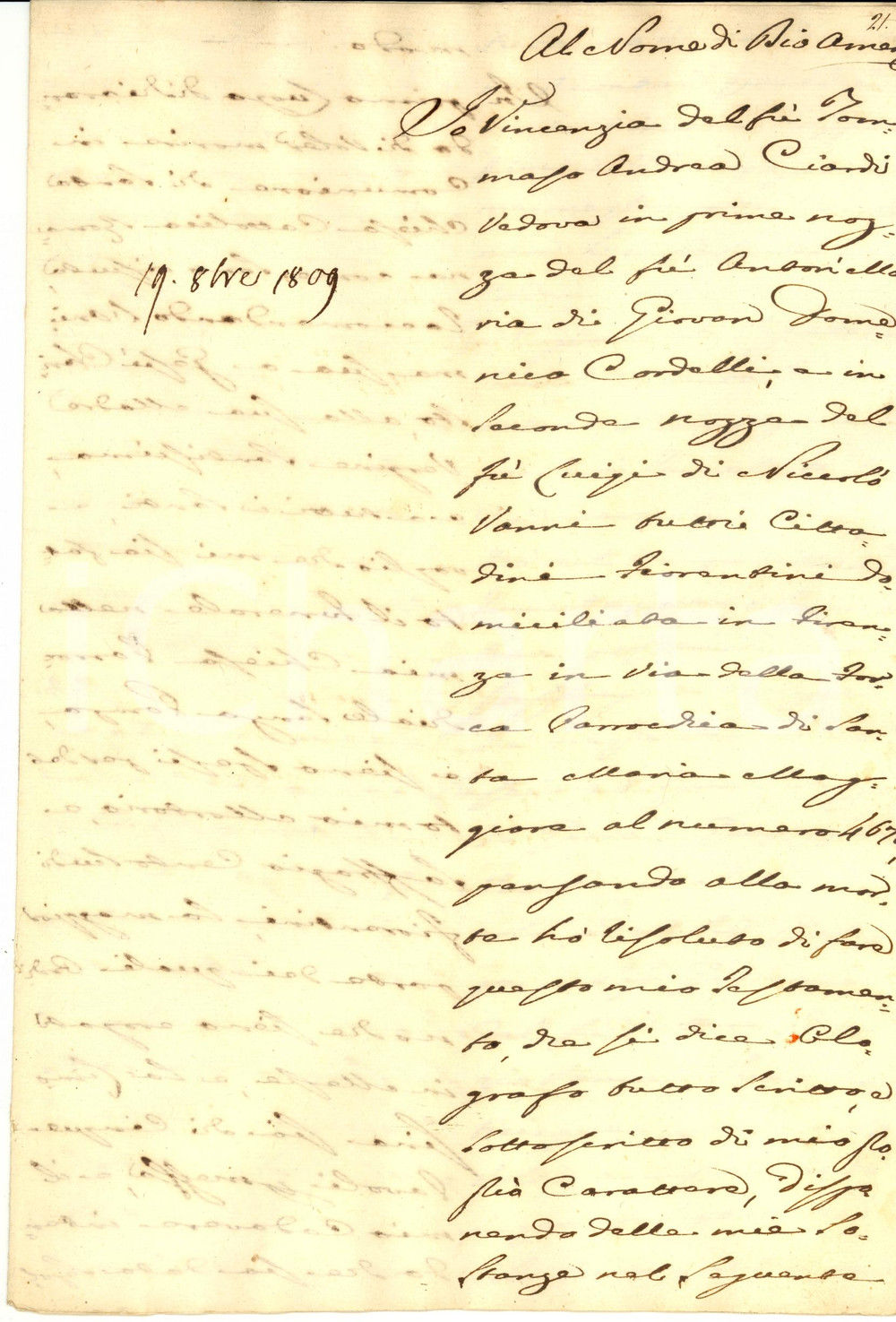 Documento originale, autentico 1809 FIRENZE Testamento di Vincenza CIARDI vedova CORDELLI  Manoscritto 1