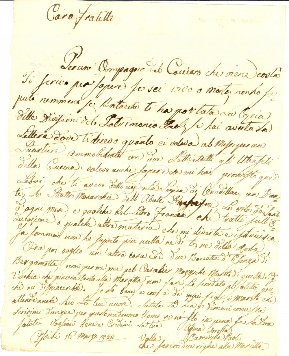 Documento originale, autentico 1822 ASSISI Nobile Camilla PAOLI chiede libri francesi per divertirsi 1