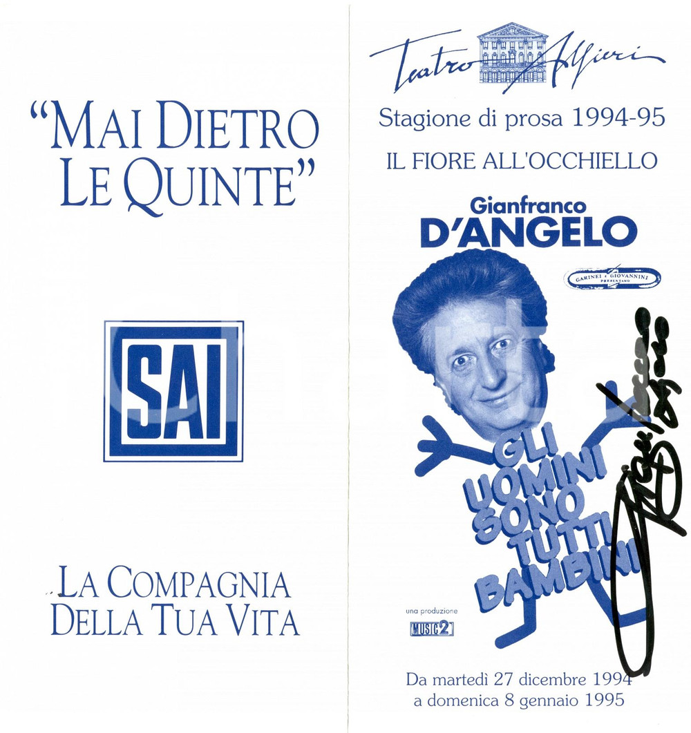 Autografo originale 1996 TORINO TEATRO ALFIERI Autografo Gianfranco D ANGELO Opuscolo 1