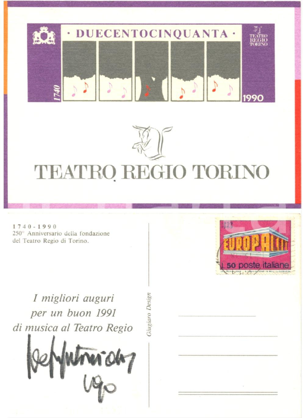 Autografo originale 1990 TORINO Autografo Alfonso ANTONIOZZI baritono 250Â°Anniversario Teatro REGIO 1