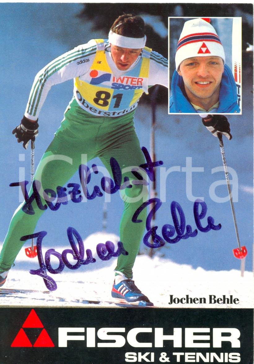 Autografo originale 1990 ca FISCHER SKI & TENNIS Sciatore Jochen BEHLE in gara Autografo 1