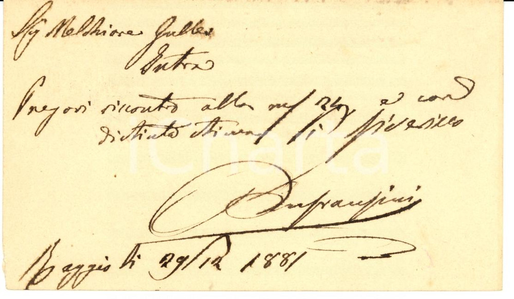 Documento originale, autentico 1881 REGGIO EMILIA Ditta FRANZINI a Melchiorre GULLER FP VG 1