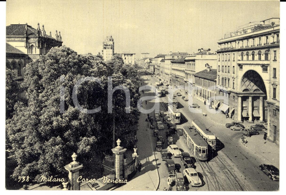 Cartolina originale da collezione 1950 ca MILANO Veduta di corso VENEZIA Animata con tram Cartolina FG NV 1