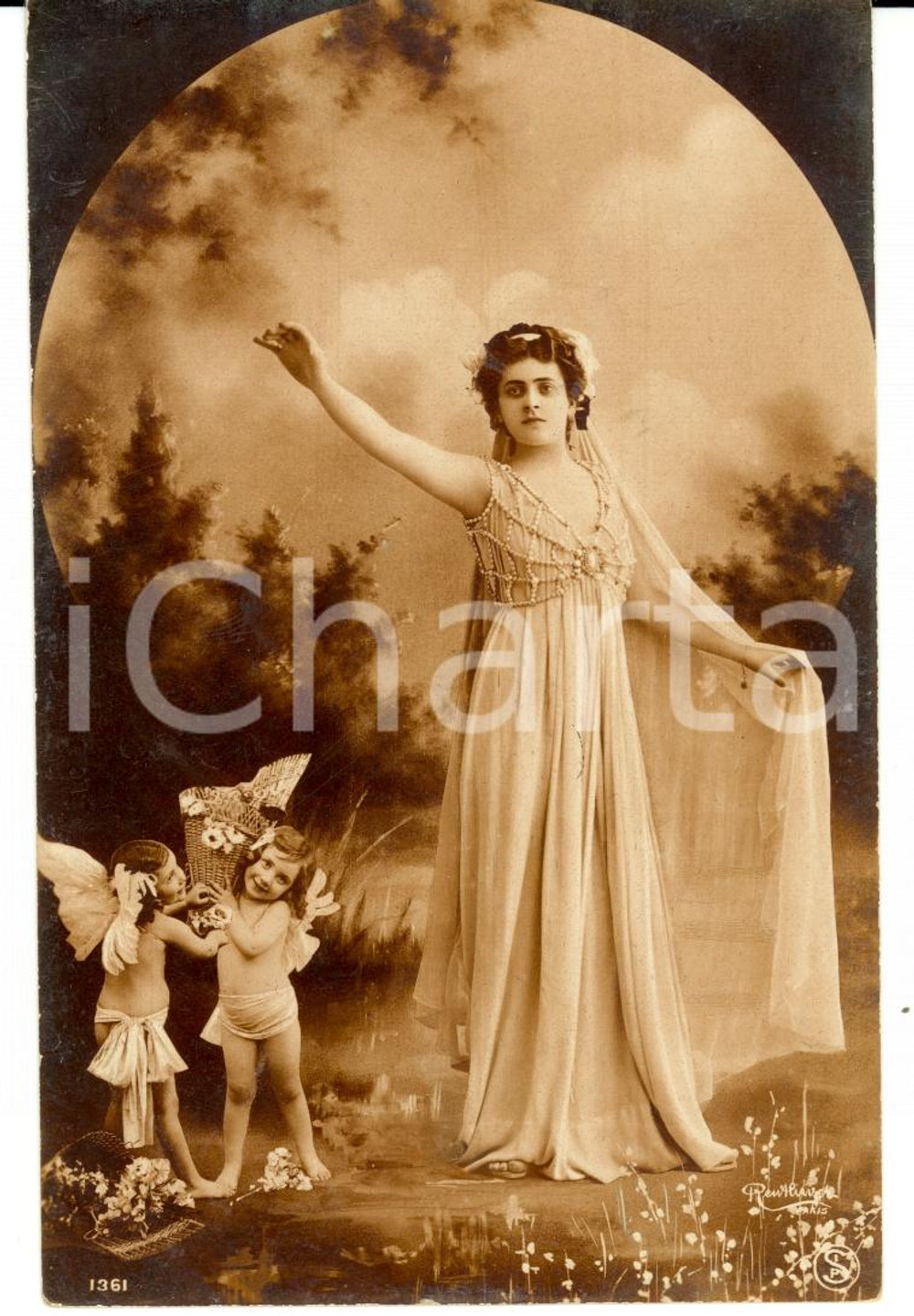 Cartolina originale da collezione 1905 ca La ninfa nel bosco Vintage postcard FP VG 1