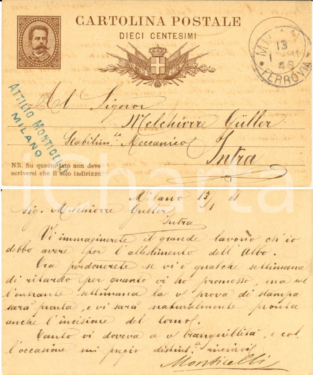 Documento originale, autentico 1881 MILANO Attilio MONTICELLI impegnato nella preparazione dell Albo 1