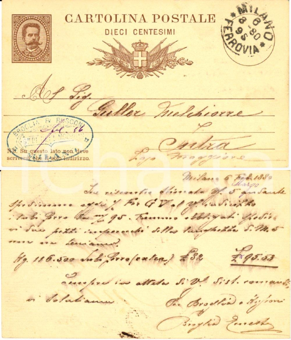 Documento originale, autentico 1880 MILANO Ditta BROGLIA & RUSCONI spedisce tubi in ferro STORIA INDUSTRIALE 1