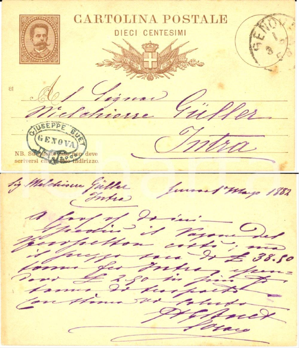 Documento originale, autentico 1882 GENOVA Industriale Giuseppe BUET spedisce vagone a Melchiorre GULLER 1