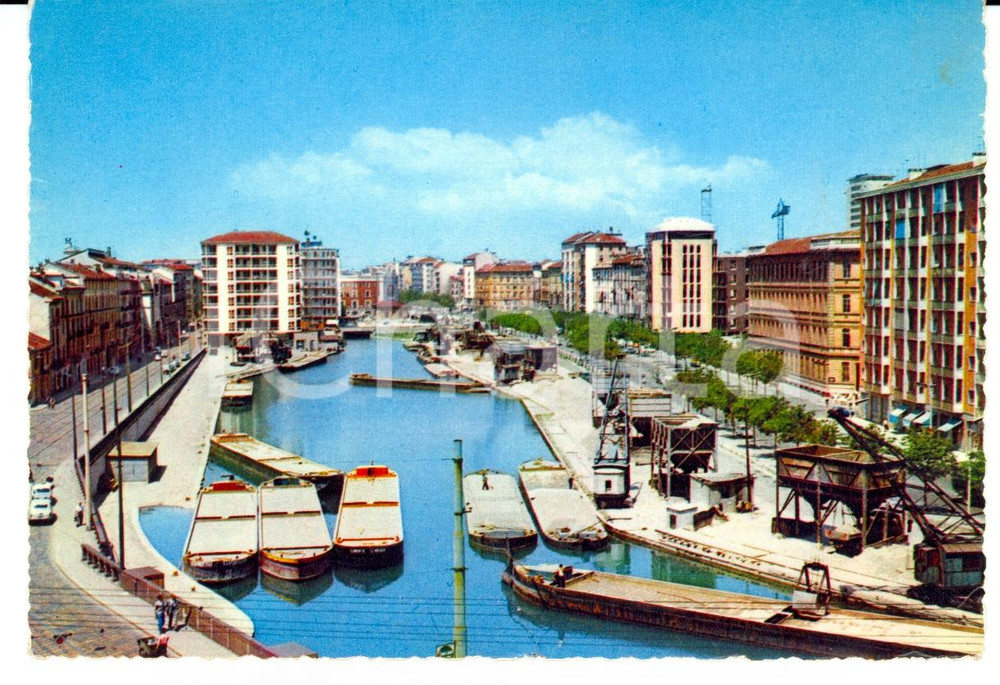 Cartolina originale da collezione 1970 MILANO Darsena di PORTA TICINESE con barche FG VG 1