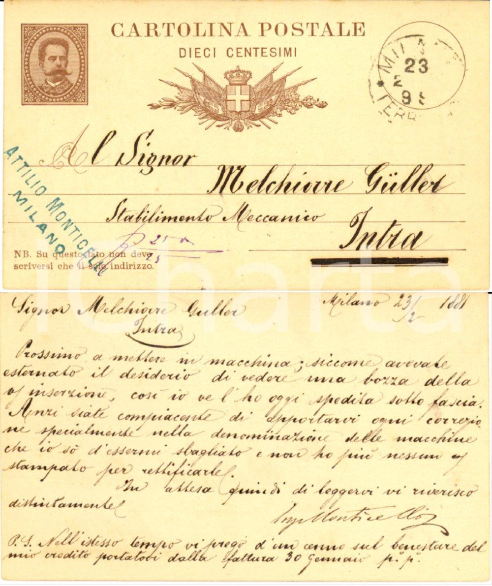 Documento originale, autentico 1881 MILANO Attilio MONTICELLI prepara pubblicitÃ  per Melchiorre GULLER 1