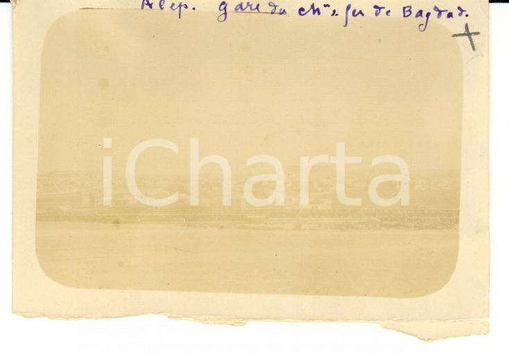 Fotografia d epoca originale 1920 ALEPPO Siria Ferrovia BAGHDAD e caserme turche Foto ANIMATA treno 1