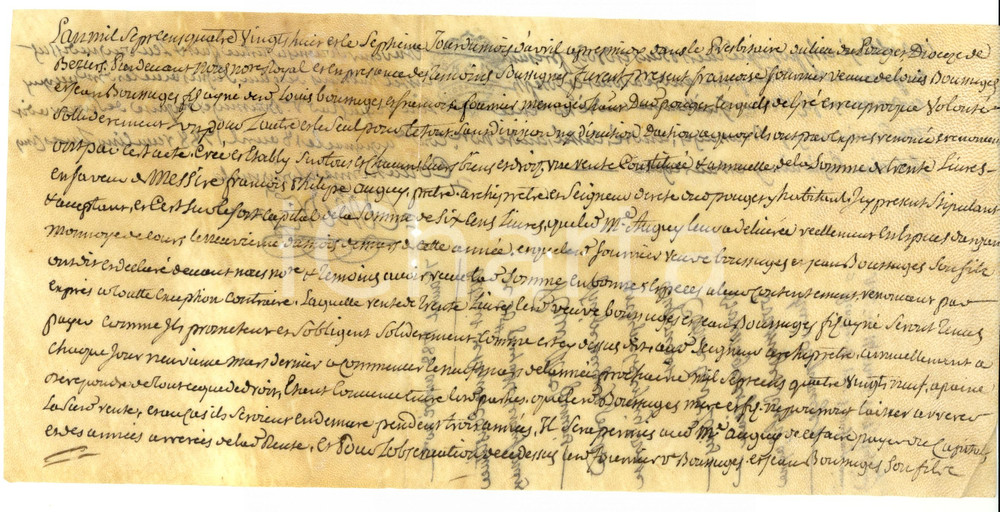 Documento originale, autentico 1788 GIGNAC F Rendita arciprete FranÃ§ois Philippe AUGUY Parchemin Pergamena 1