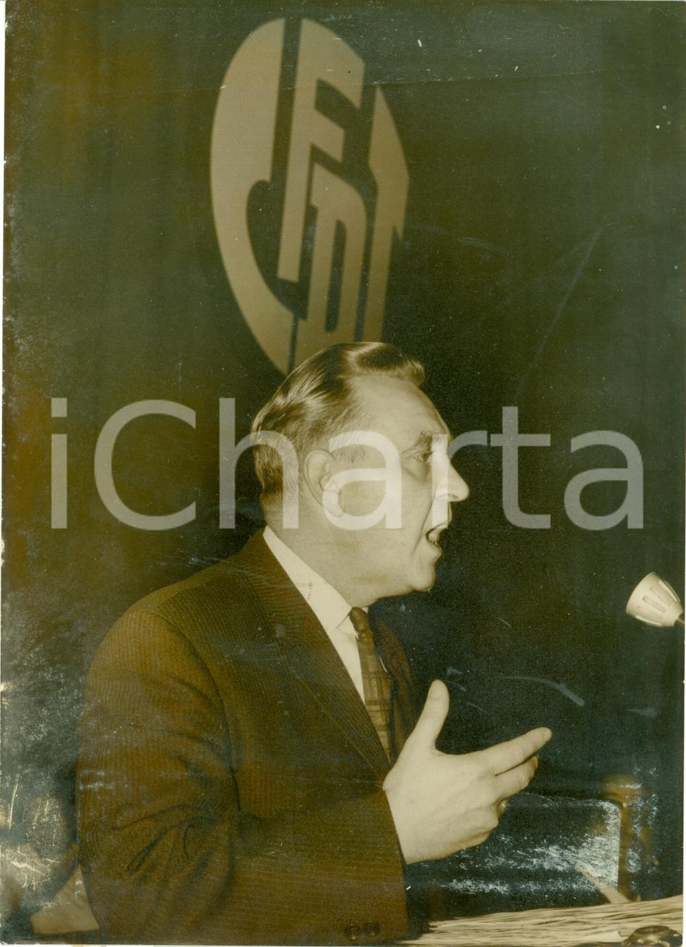 Fotografia d epoca originale 1965 PARIS EugÃ¨ne DESCAMPS ouvre le congrÃ¨s de la CFDT Fotografia 1