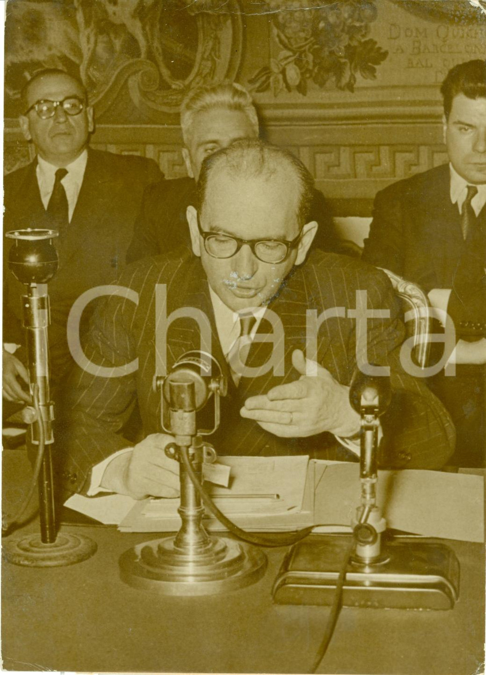 Fotografia d epoca originale 1955 PARIS RadioconfÃ©rence de presse PrÃ©sident EDGAR FAURE Fotografia 1