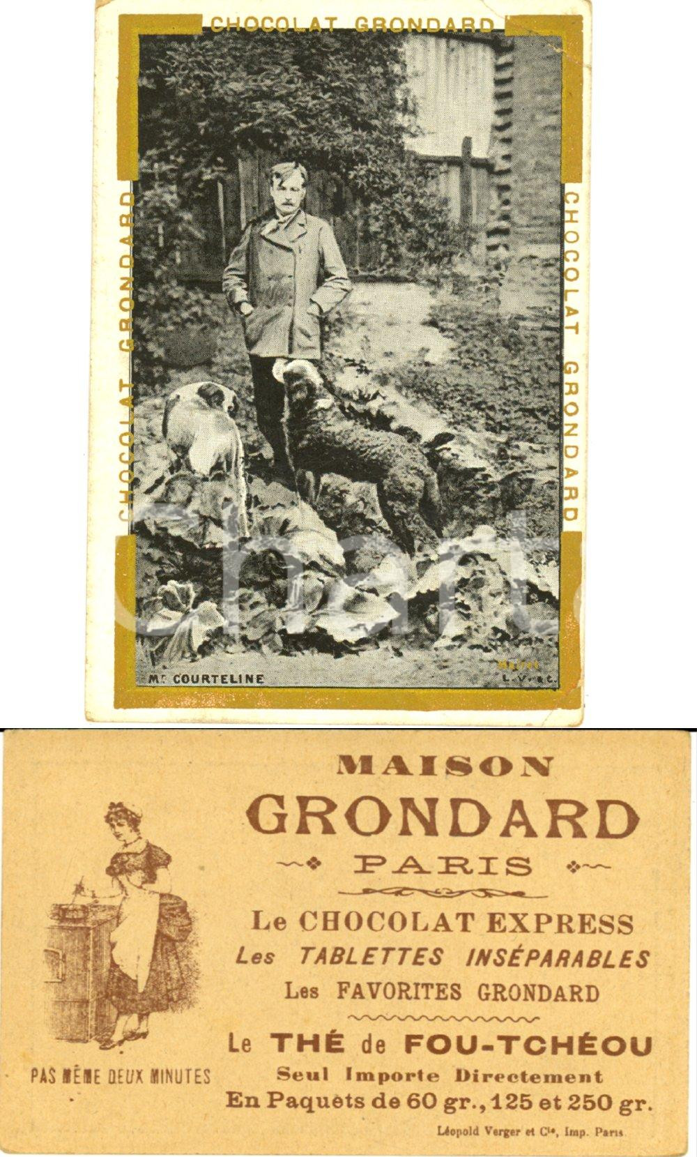 Materiale pubblicitario d’epoca 1890 ca PARIS Chocolat Maison GRONDARD Georges COURTELINE Biglietto 1