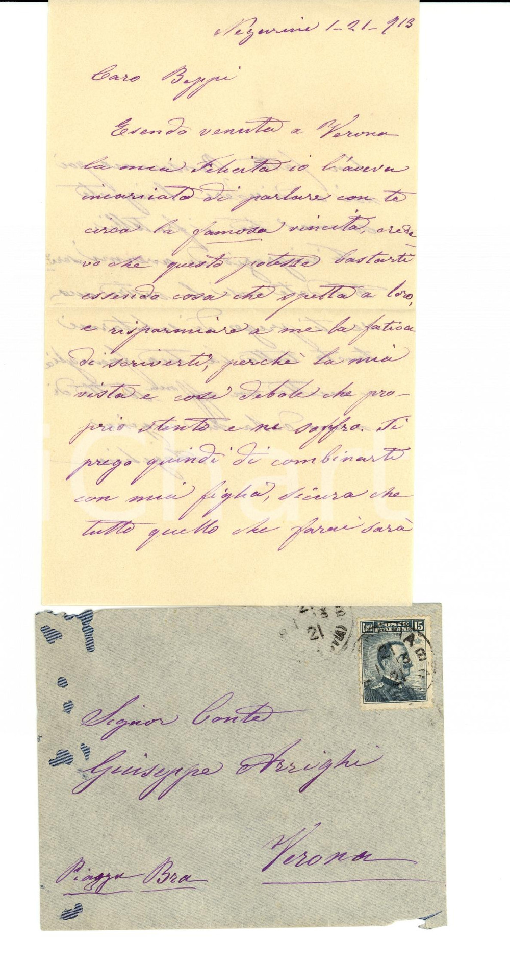 Autografo originale 1906 NEGARINE VR Famosa vincita della nobile Angelina ZAMBONI 1
