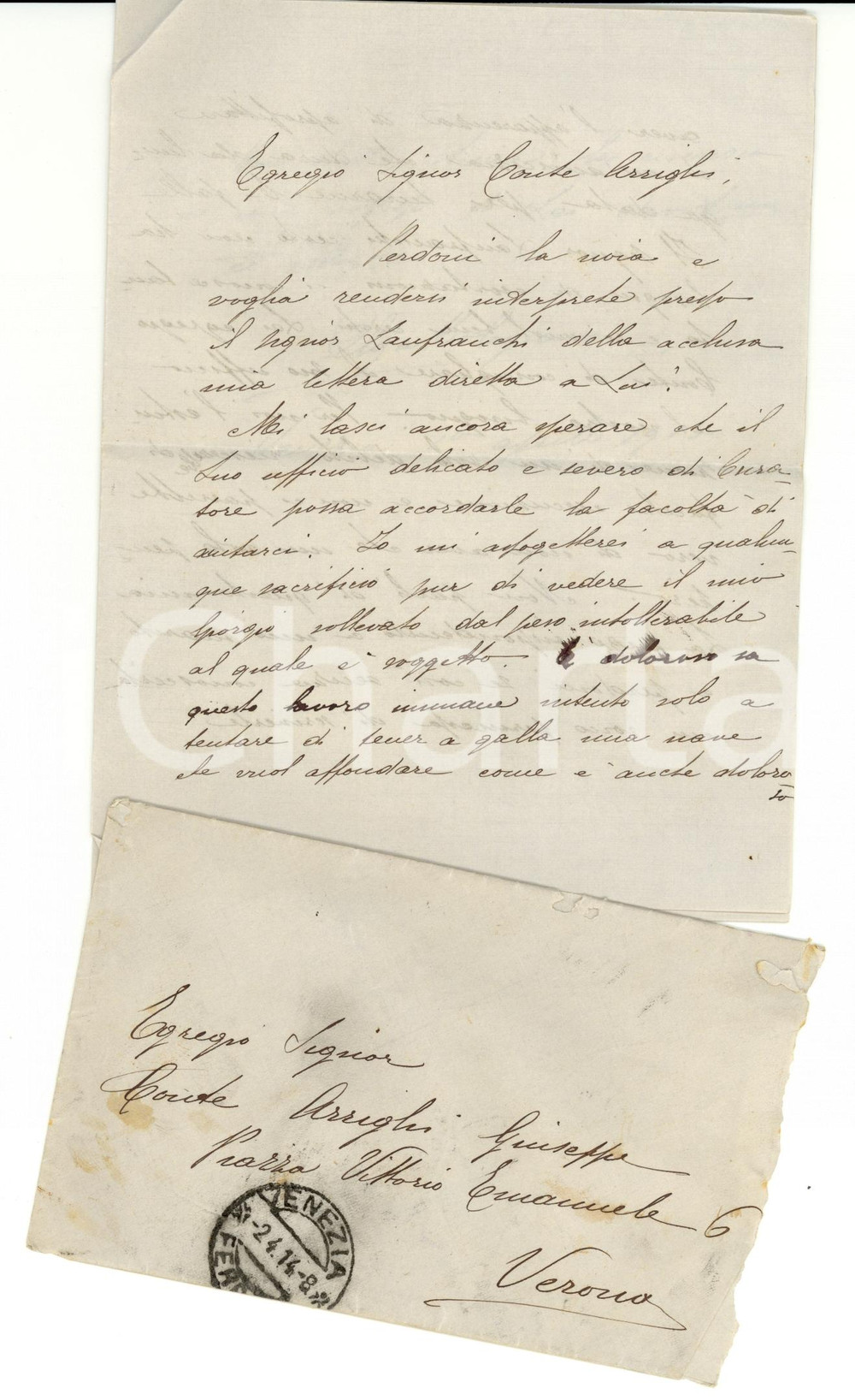 Manoscritto, lettera originale 1913 VENEZIA Olga BOLOGNINI chiede pietÃ  per un debito Lettera 1