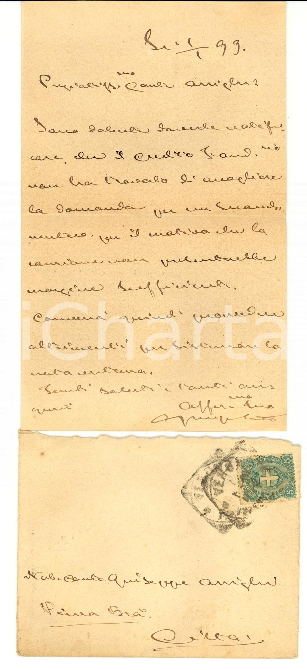 Manoscritto, lettera originale 1899 VERONA Avv. Gianni GRIGOLATTI su cauzione per conte ARRIGHI 1