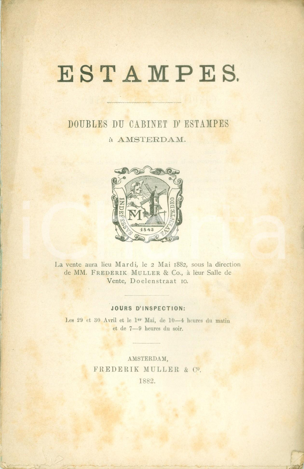 Libro, pubblicazione d epoca 1882 AMSTERDAM Librairie Frederik MULLER & Co. Estampes doubles Cabinet Estampes 1