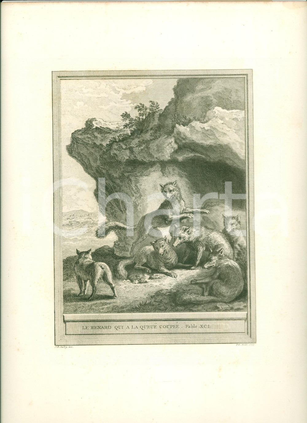 1760 Jean DE LA FONTAINE Renard qui a la queue coupée Stampa Jean-Baptiste OUDRY