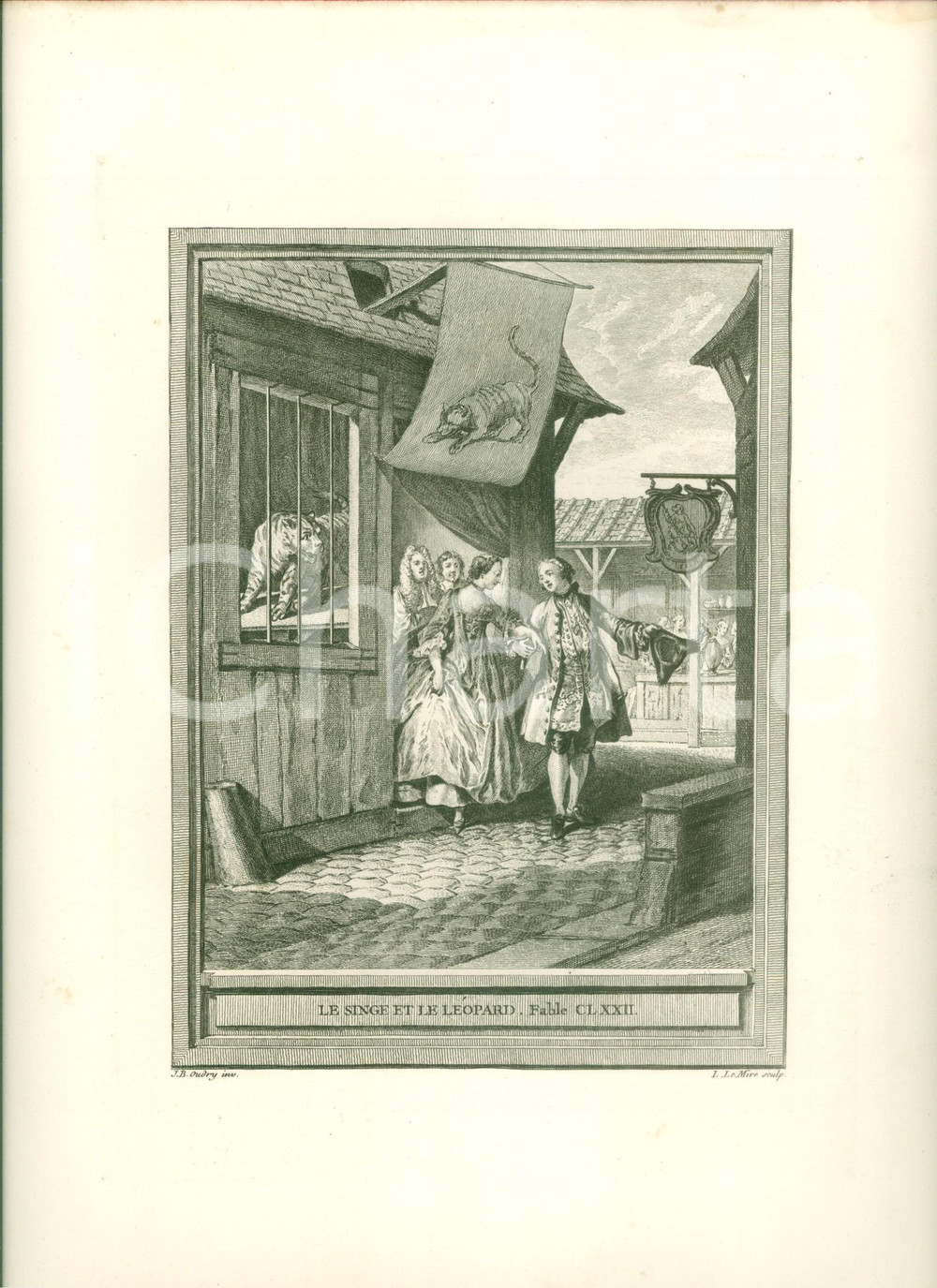 Stampa, bozzetto originale 1760 Jean DE LA FONTAINE Le singe et le lÃ©opard Stampa JeanBaptiste OUDRY 1