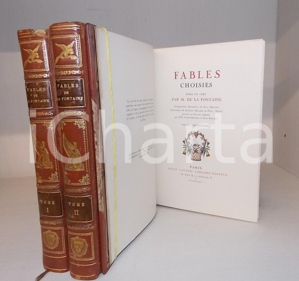 Libro, pubblicazione d epoca 1930 Jean DE LA FONTAINE Fables choisies Illustr. Edmond MALASSIS Tre volumi 1