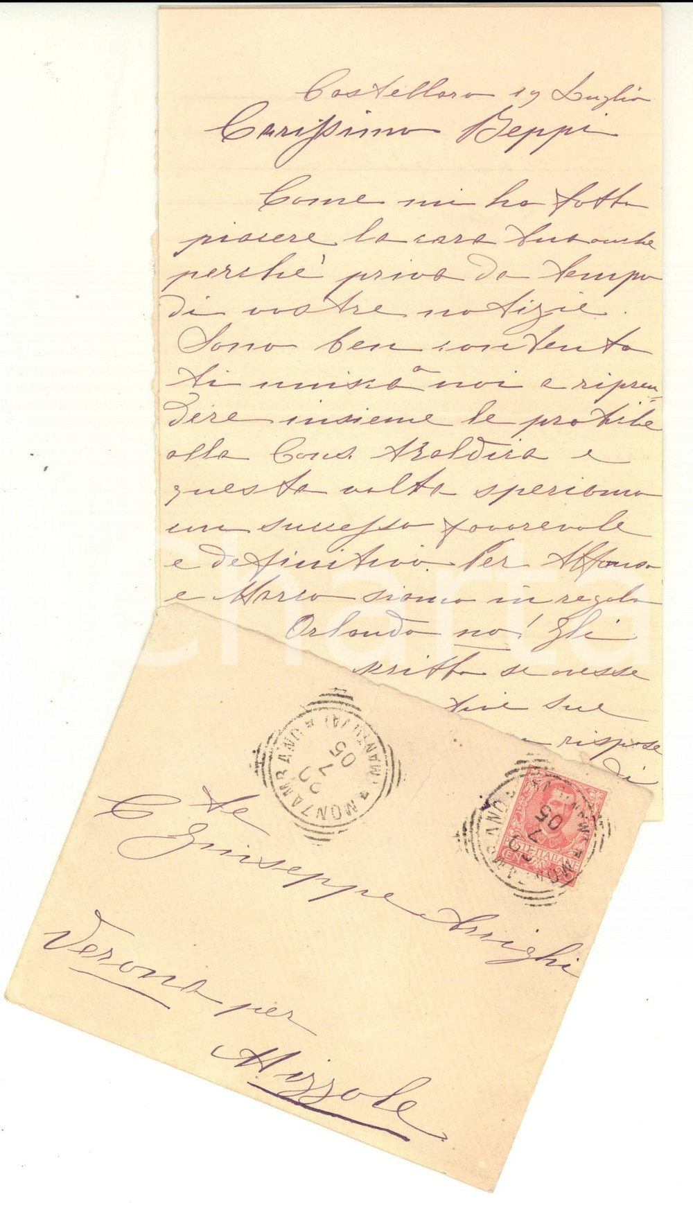 Manoscritto, lettera originale 1905 CASTELLARO DI MONZAMBANO Contessa Teresa ARRIGHI contro Consulta Araldica 1