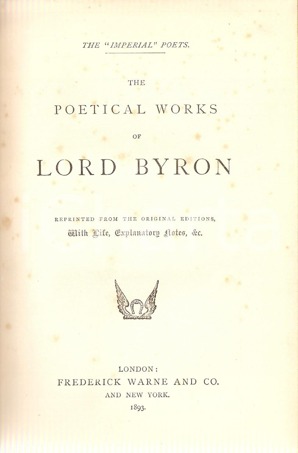 Libro, pubblicazione d epoca 1893 George BYRON The Poetical Works Imperial Poets CON TAVOLE FOTOGRAFICHE 1