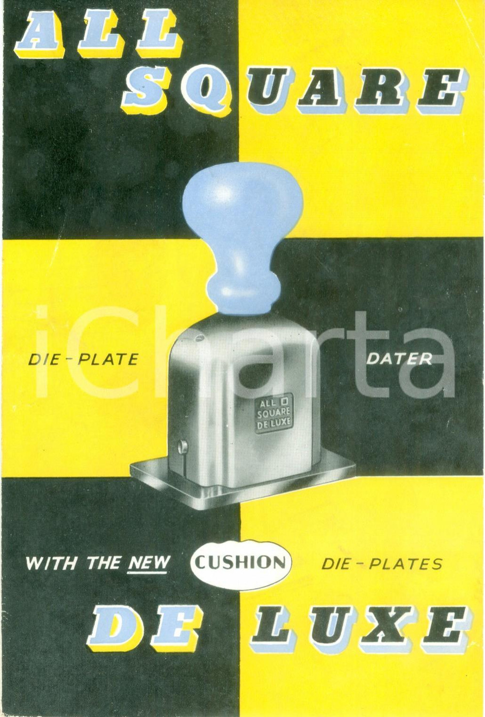 Materiale pubblicitario d’epoca 1968 ENGLAND All Square DE LUXE PubblicitÃ  ILLUSTRATA per timbri datari 1