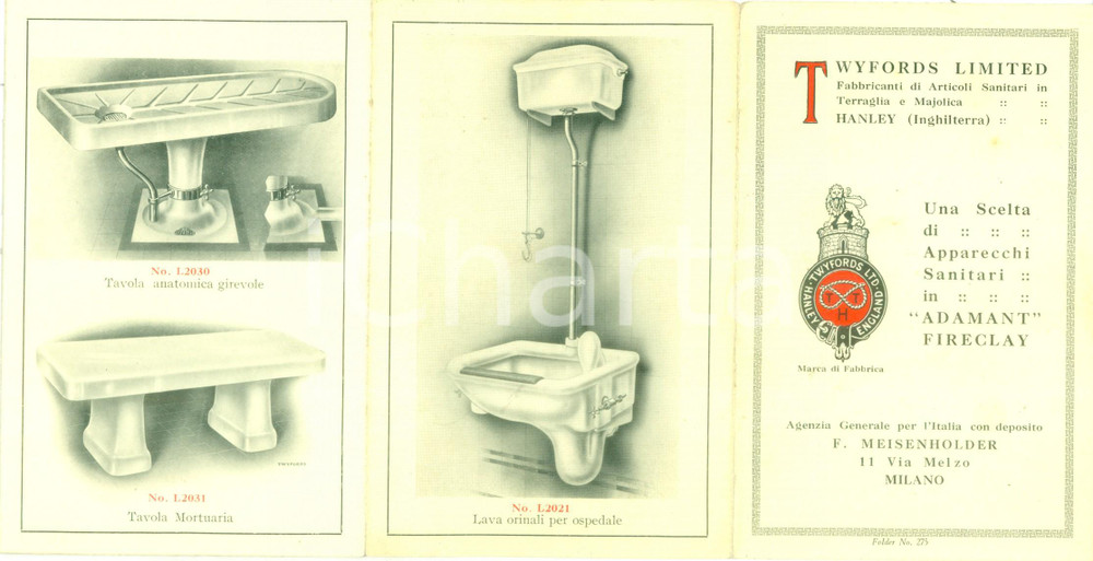 Materiale pubblicitario d’epoca 1935 ca HANLEY UK Sanitari e tavoli anatomici TWYFORDS LIMITED Catalogo 1