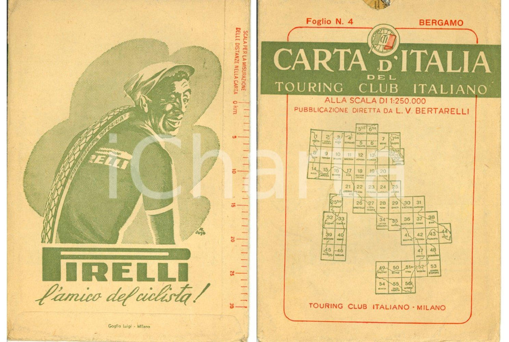 Mappa, planimetria storica 1949 TOURING CLUB ITALIANO Carta d Italia PIRELLI Stella Amico del ciclista 1