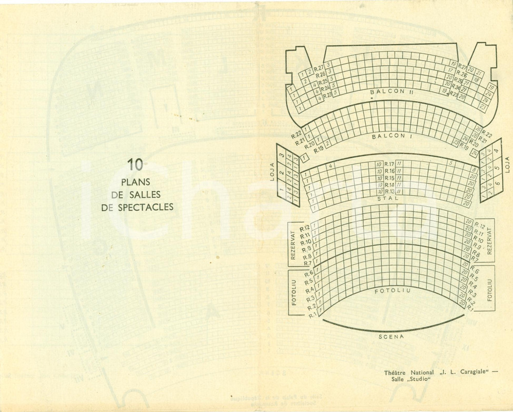 Oggetto da collezione cartaceo 1965 ca BUCAREST ROMANIA Planimetrie dieci sale Teatro CARAGIALE CREANGA 1