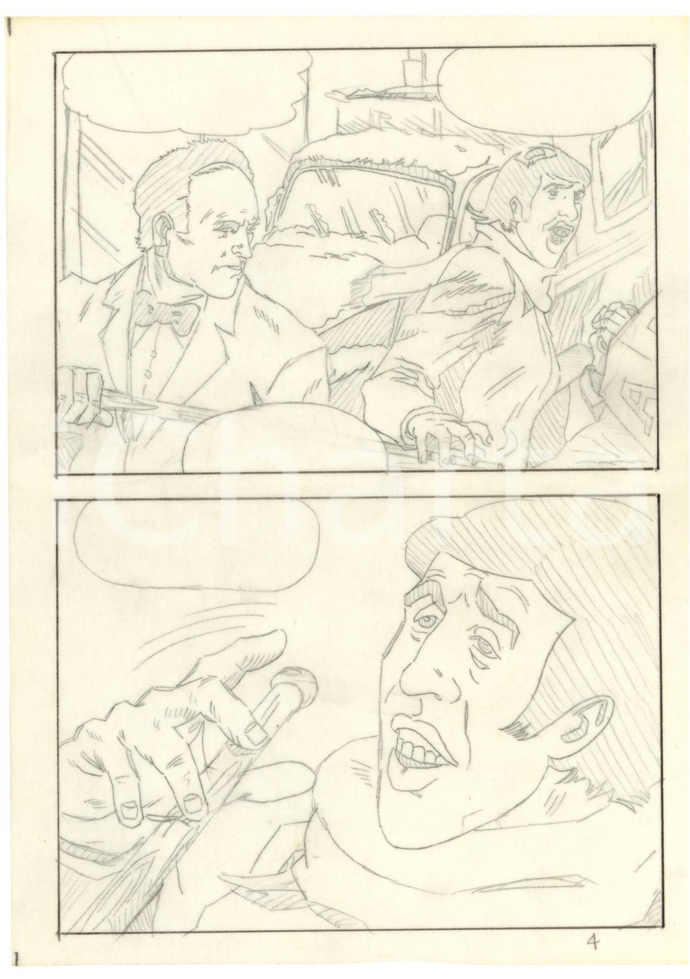 Stampa, bozzetto originale 1970 Fumetto erotico LANDO bastone Tavola originale a matita su lucido LUBE 1