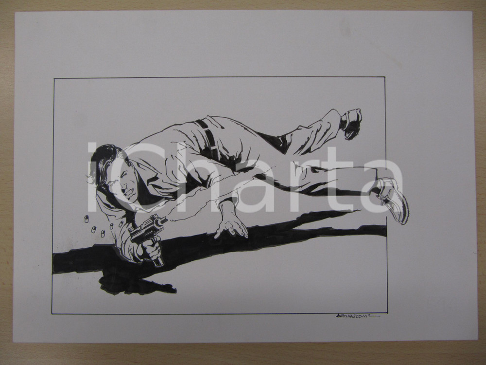 Opera d’arte autentica 1970 ca Fumetto MALAVITA Originale a china Luciano BERNASCONI LUBE 1