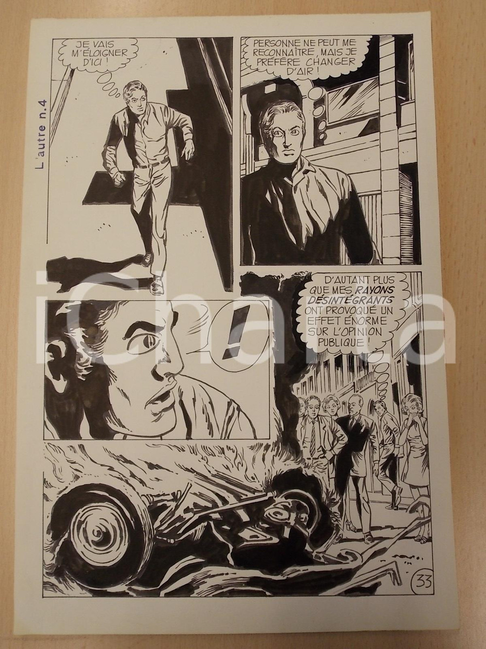 Opera d’arte autentica 1970 L AUTRE Ep. 4 Luciano BERNASCONI Automobile in fiamme Tavola originale 1