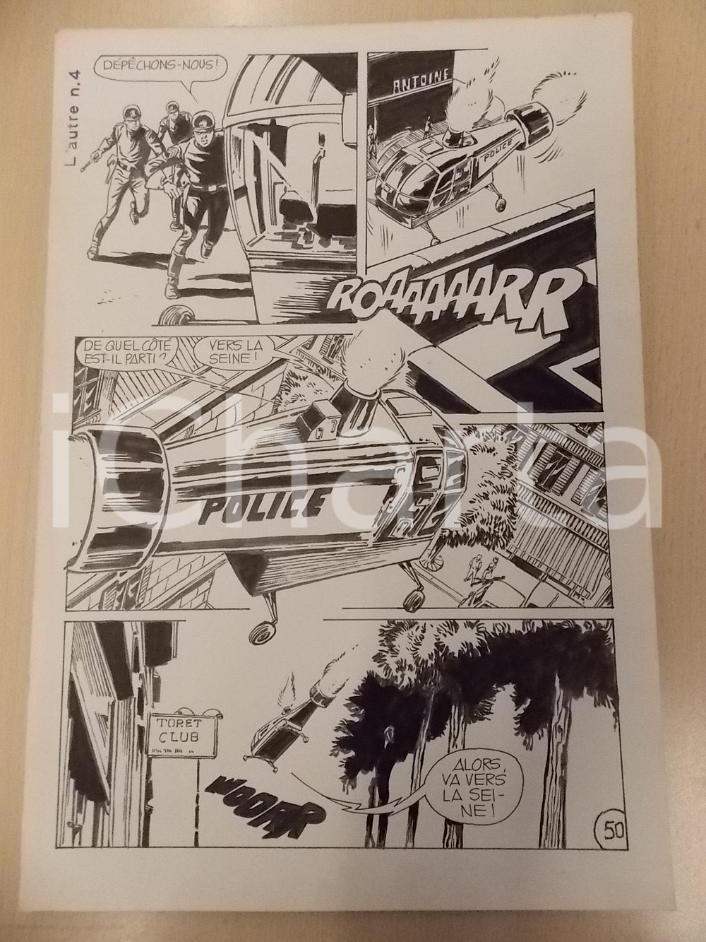 Opera d’arte autentica 1970 L AUTRE Ep. 4 Luciano BERNASCONI Elicottero futuristico Tavola originale 1