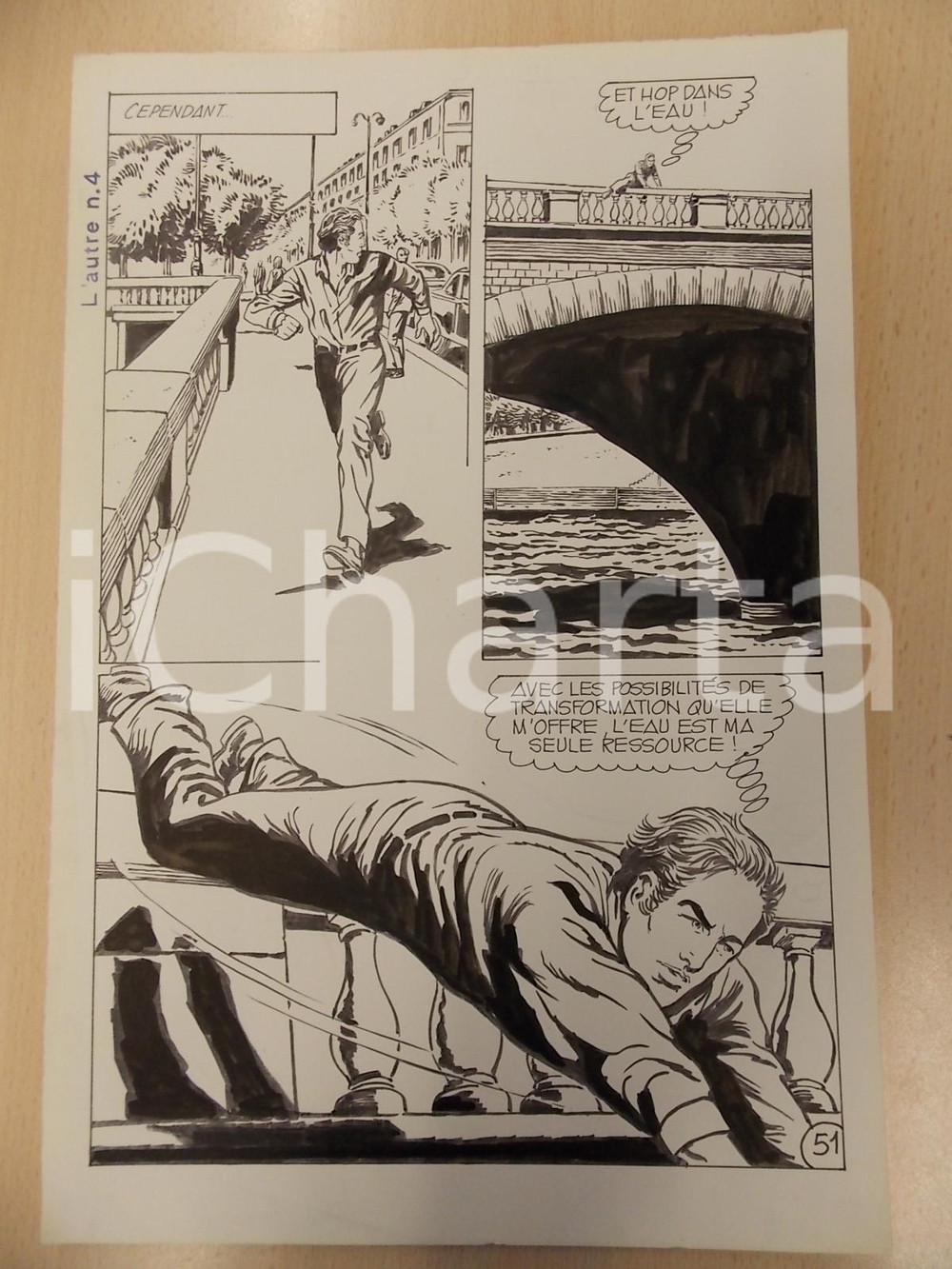 Opera d’arte autentica 1970 L AUTRE Ep. 4 Luciano BERNASCONI Tuffo nella SENNA Tavola originale 1