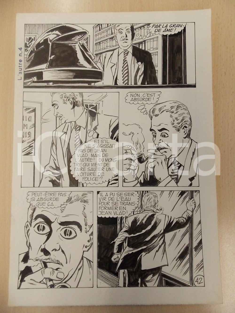 Opera d’arte autentica 1970 L AUTRE Ep. 4 Luciano BERNASCONI Alieno fuma pipa Tavola originale LUBE 1