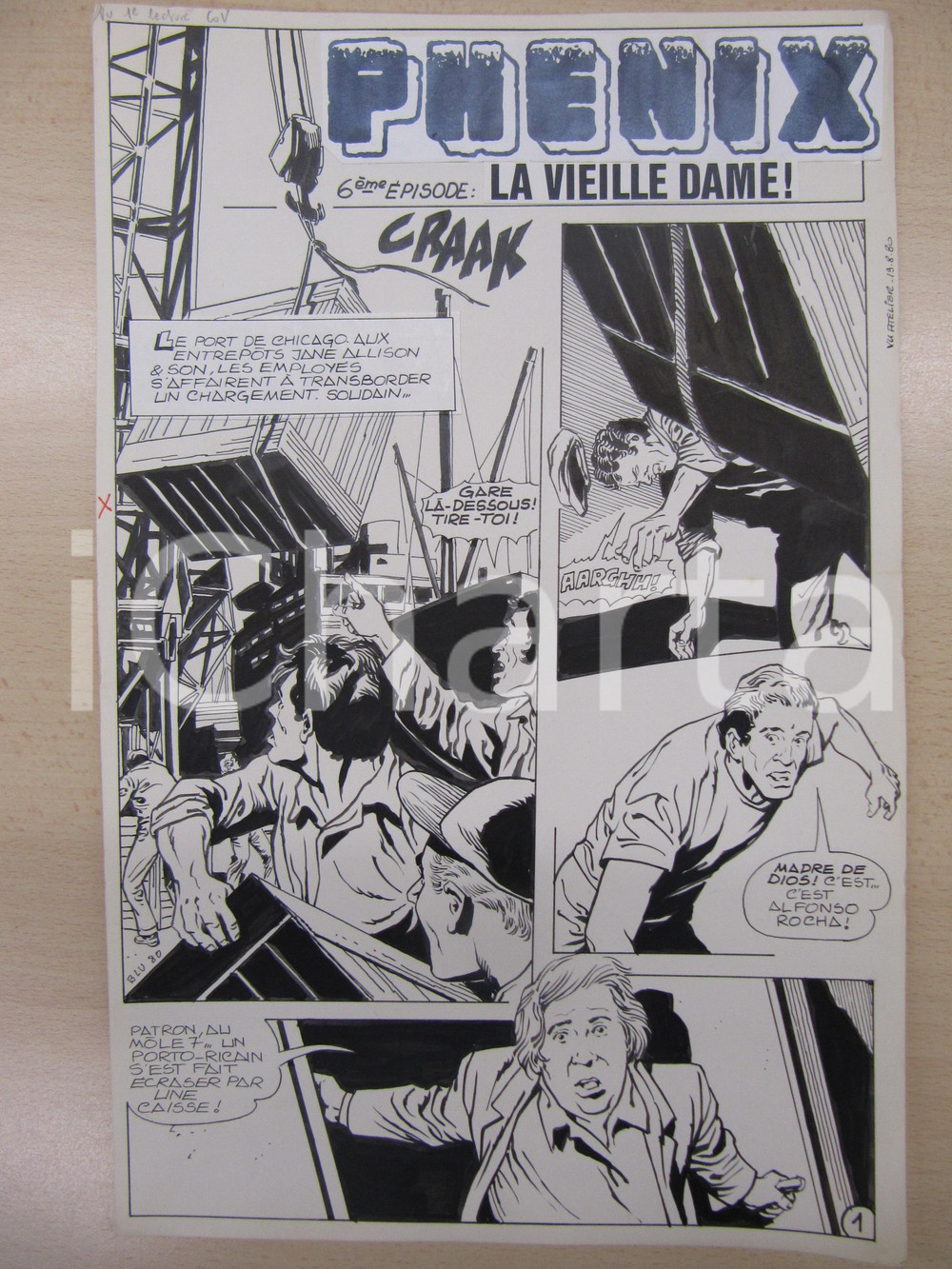 Opera d’arte autentica 1980 BD FRANCE PHENIX NÂ° 6 La vieille dame tav.1 Original BERNASCONI LUBE 1