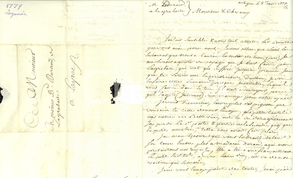 Documento originale, autentico 1779 AGEN F Noble DE LEYNIAC aprÃ¨s la mort de son pÃ¨re Autographe 1