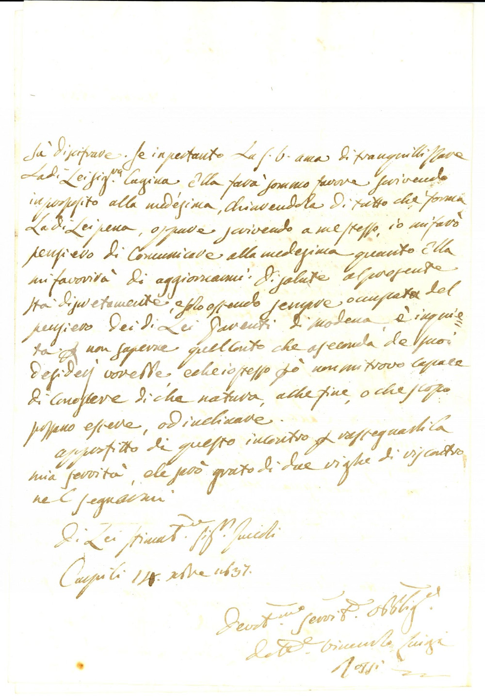 Documento originale, autentico 1837 CARPI MO Lettera Vincenzo Luigi ROSSI a Vincenzo ZUCCOLI Autografo 1