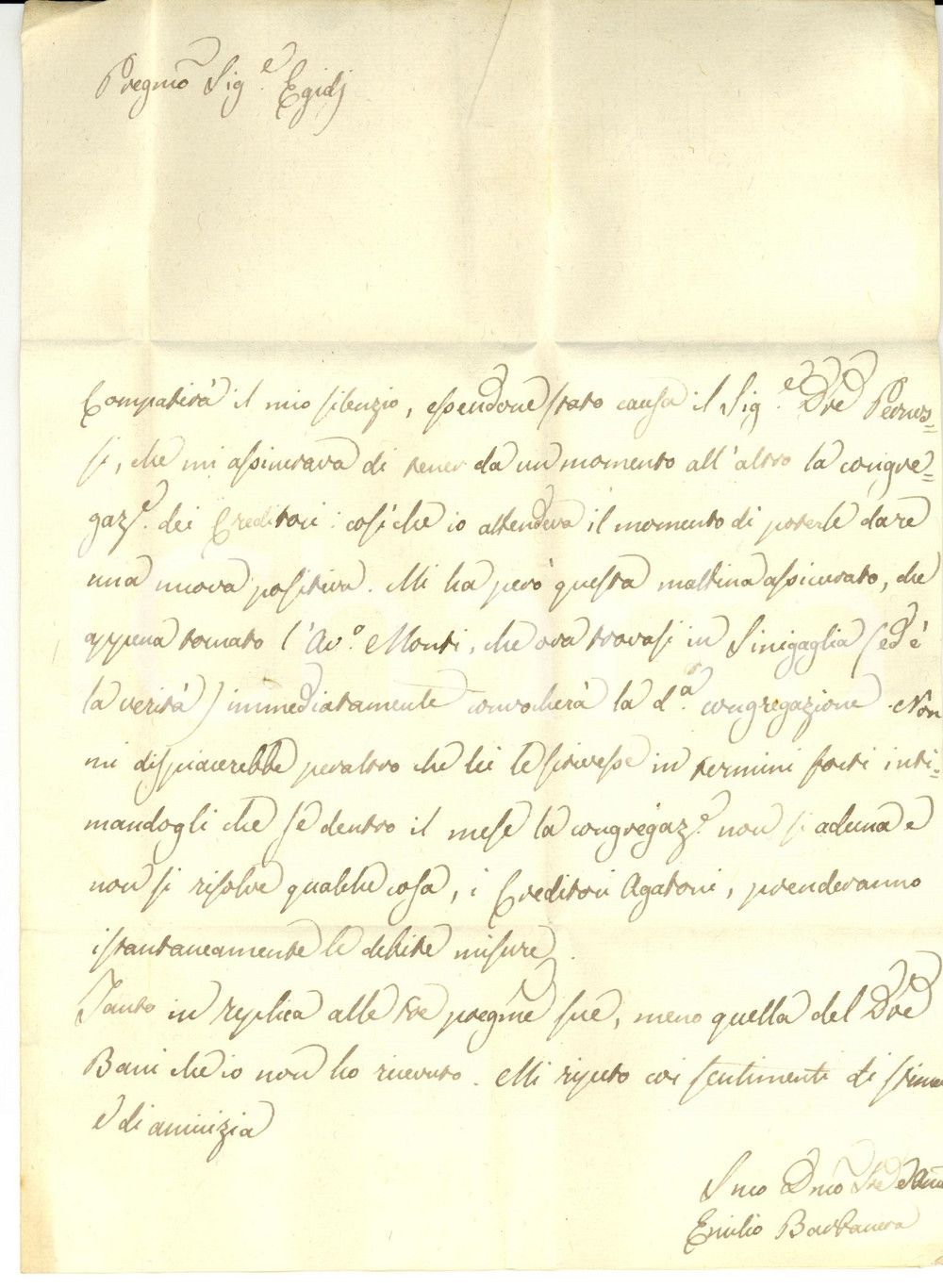 Documento originale, autentico 1830 PERUGIA Emilio BARBANERA sulla Congregazione dei Creditori Prefilatelica 1