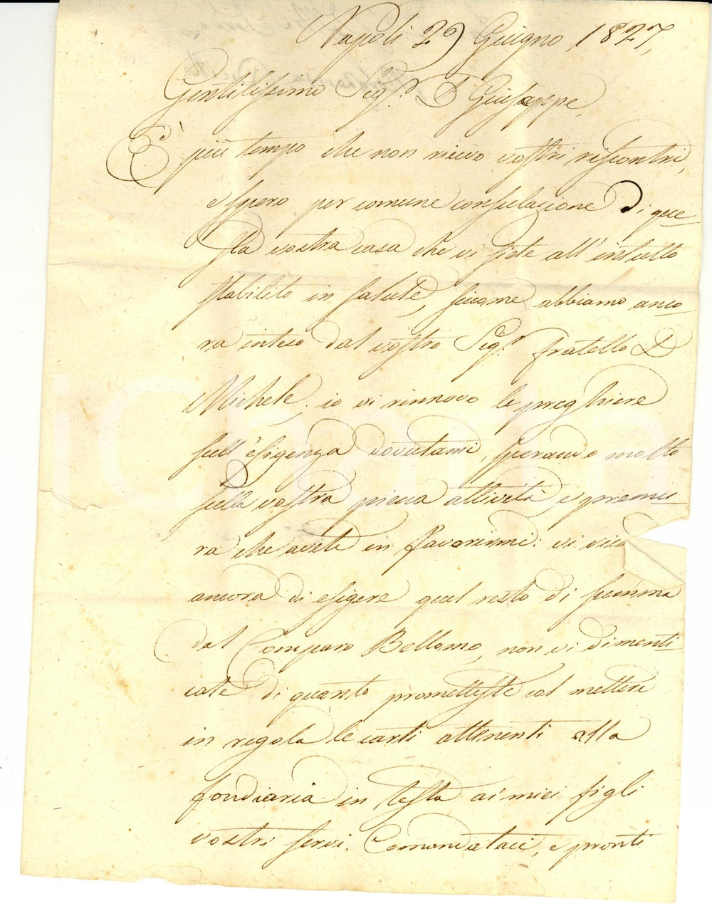 Documento originale, autentico 1827 NAPOLI Crediti Margherita DICILLO verso il nobile Giuseppe SPAGNA SALA 1