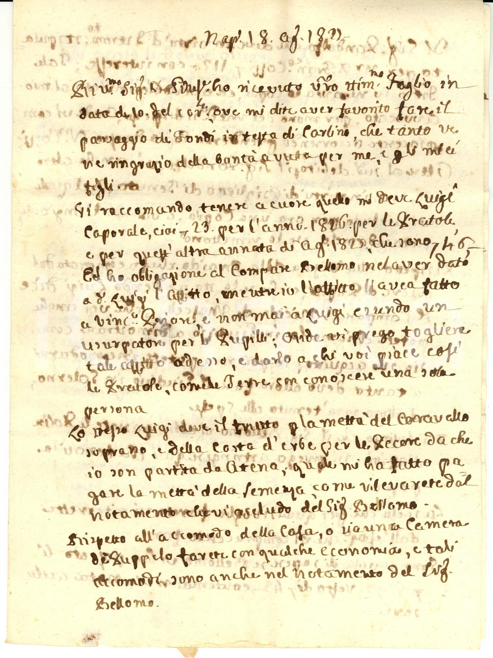 Documento originale, autentico 1827 NAPOLI Margherita DICILLO al nobile Giuseppe SPAGNA SALA Prefilatelica 1