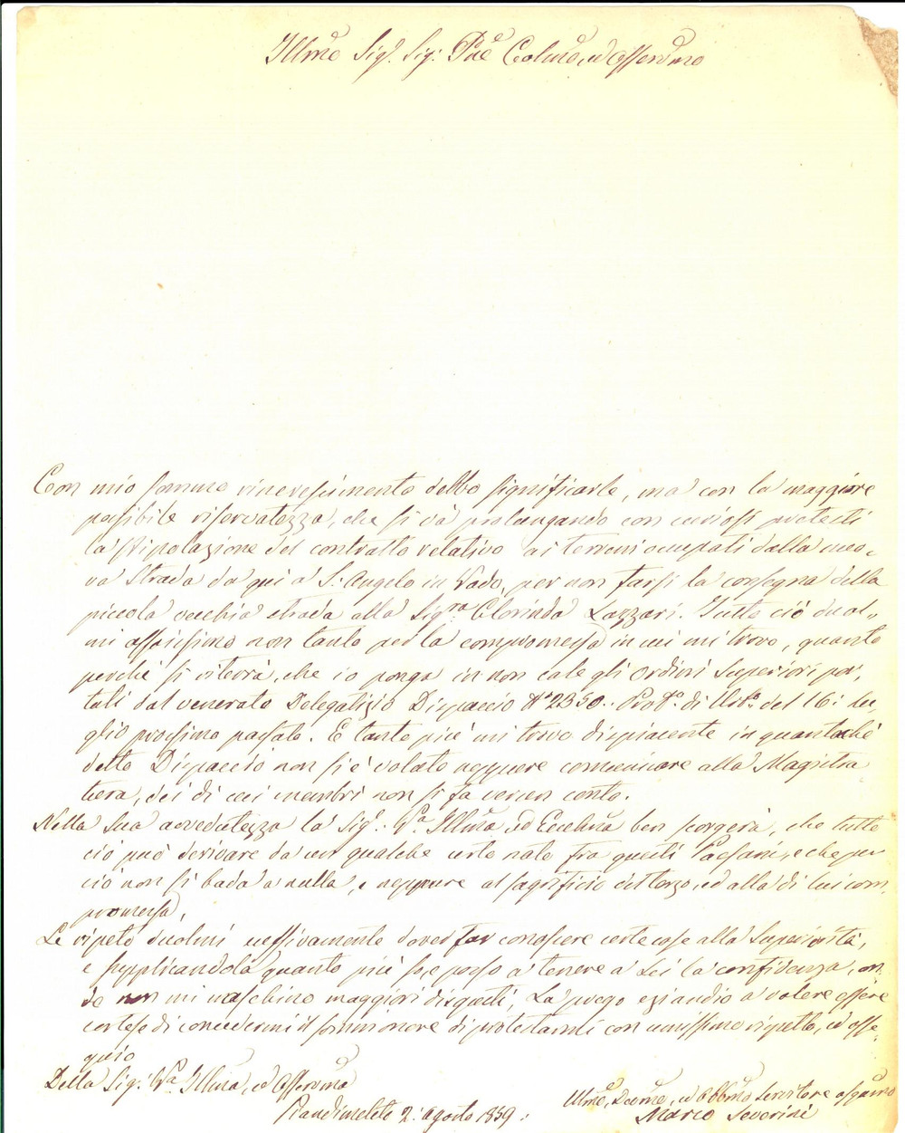 Manoscritto, lettera originale 1859 PIANDIMELETO PU Curiosi pretesti per danneggiare Clorinda LAZZARI 1
