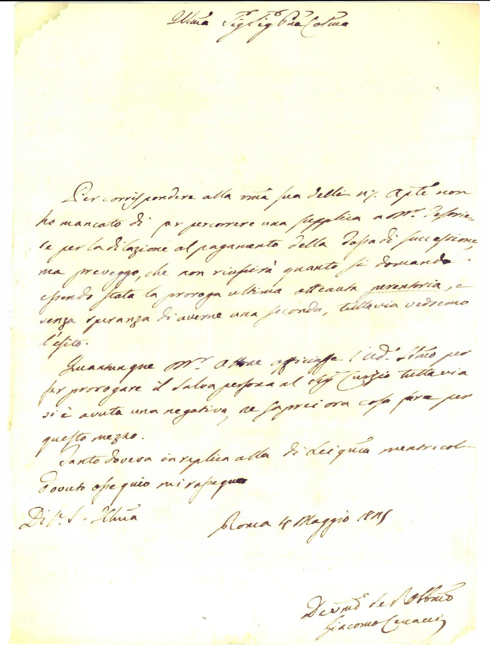 Manoscritto, lettera originale 1825 ROMA Dilazione impossibile per nobile Anna FERRANTE RUFFINI 1
