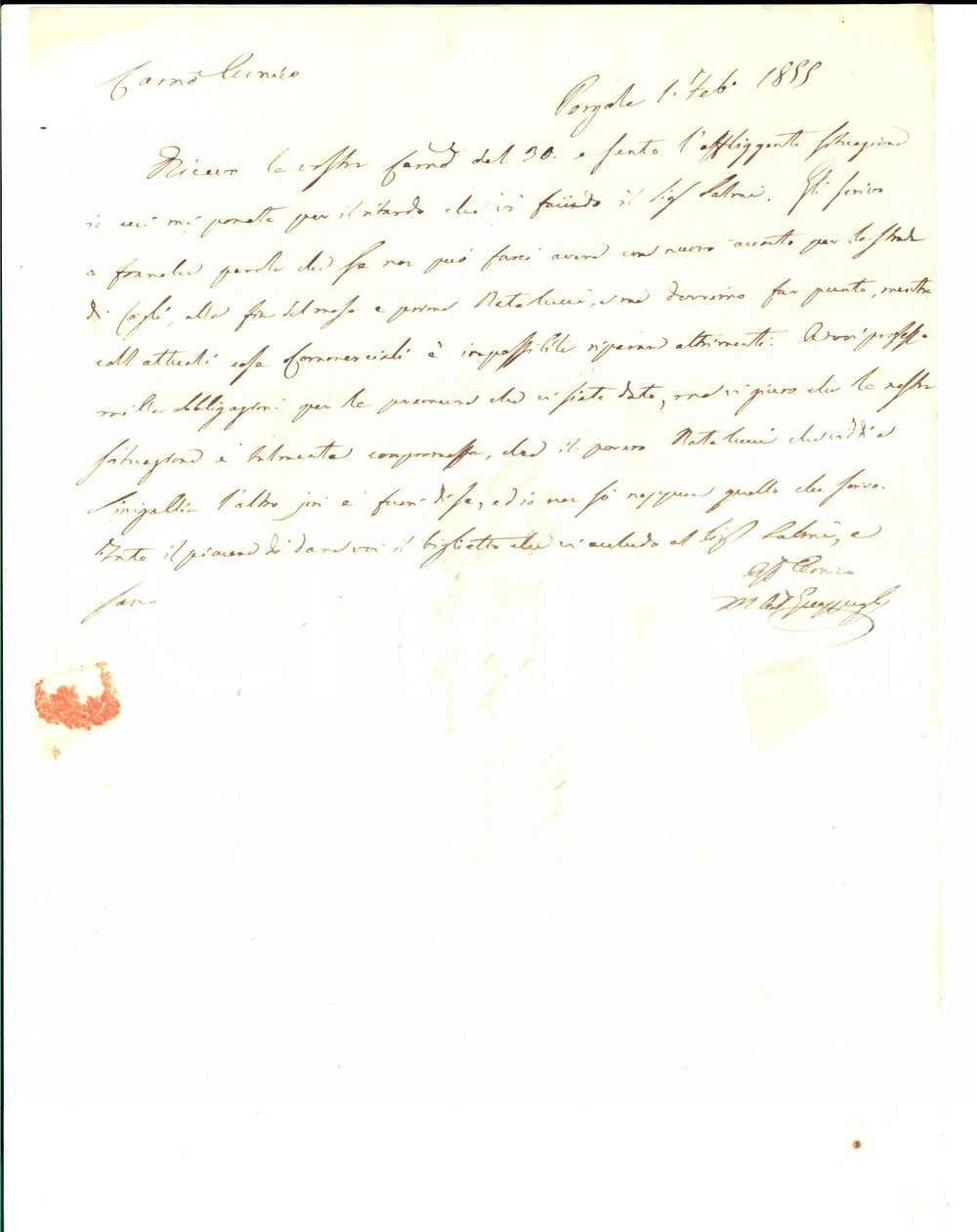 Manoscritto, lettera originale 1855 PERGOLA PU NATALUCCI é ormai fuori di sé Autografo Marcantonio GUAZZUGLI 1