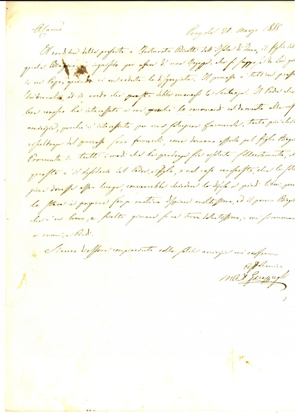 Manoscritto, lettera originale 1855 PERGOLA PU Biagio BIROTTI accusato di omicidio per ragazza nel pozzo 1