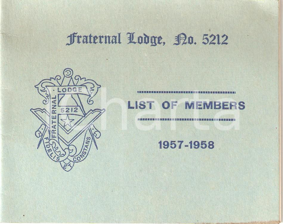 Oggetto da collezione cartaceo 1957 UK MASSONERIA Fraternal Lodge 5212 Fidelis et Constans List of Members 1