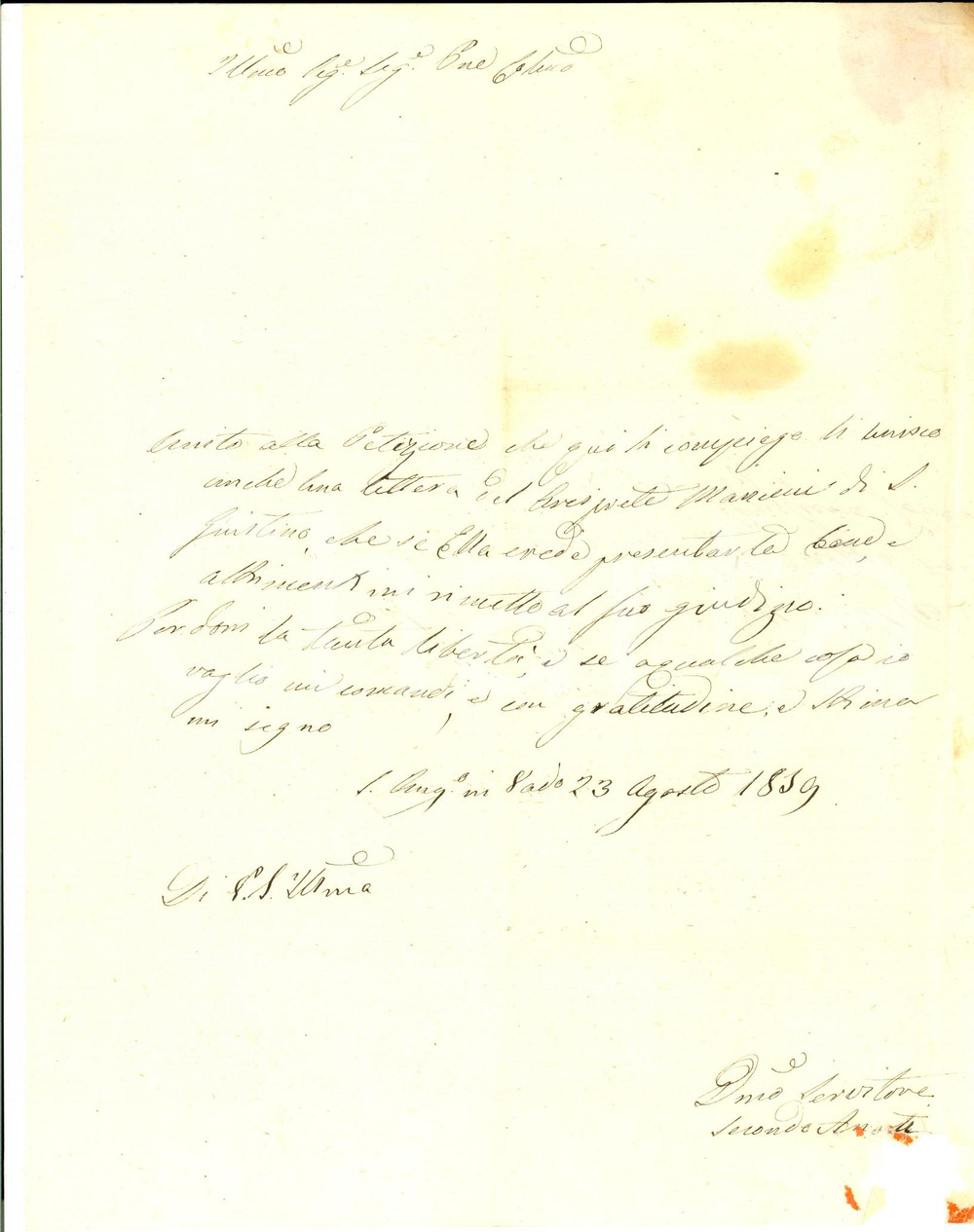 Manoscritto, lettera originale 1859 SANT ANGELO IN VADO PU Secondo ANATI invia lettera arciprete MANCINI 1