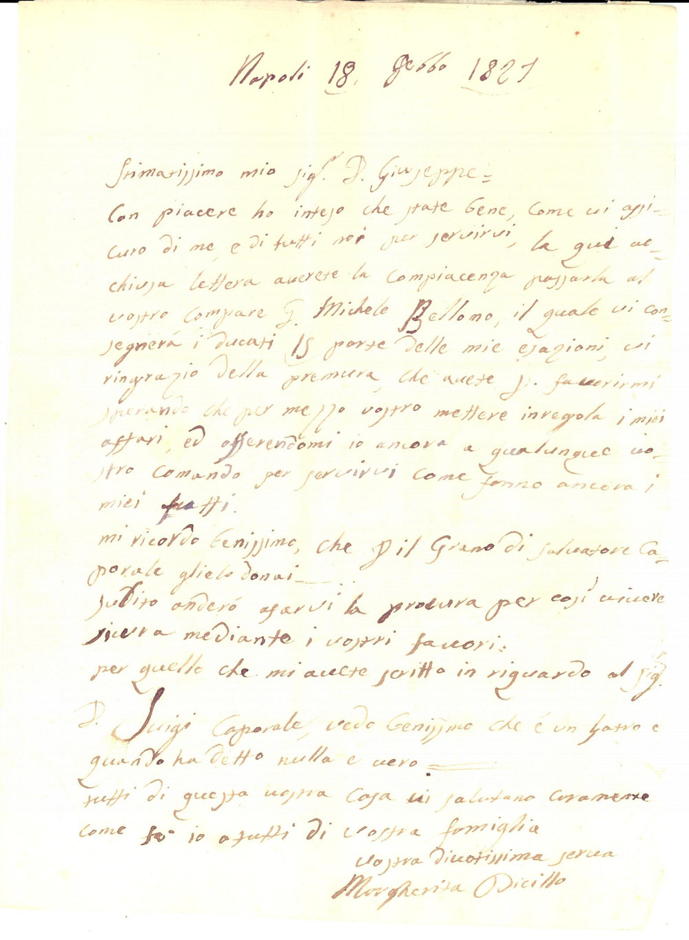 Documento originale, autentico 1821 NAPOLI Margherita DICILLO delega affari al nobile Giuseppe SPAGNA SALA 1